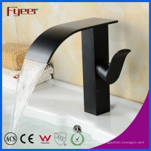 Fyeer Single Handle Messing Kugel Badezimmer Black Waterfall Basin Wasserhahn